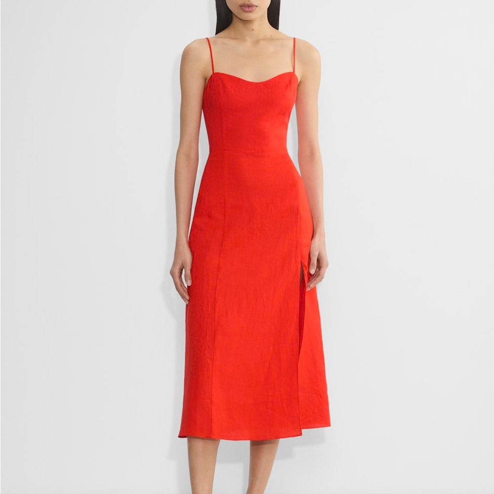 Aritzia Wilfred Barrafina Linen Midi Dress, Poppy Red, Size 2